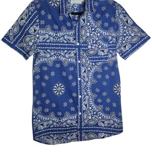 Topman Button Up Short Sleeve‎ Shirt Mens S Blue